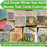 2nd Grade Whole Year Math Review Task Cards & Mystery Pict