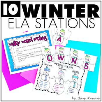 Preview of 2nd Grade Winter Literacy Centers | 10 ELA Stations for Winter