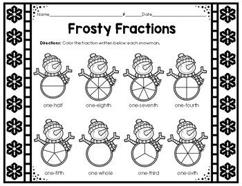 2nd Grade Winter Math Activity | Snowman Fractions | Fractions Within 1 ...
