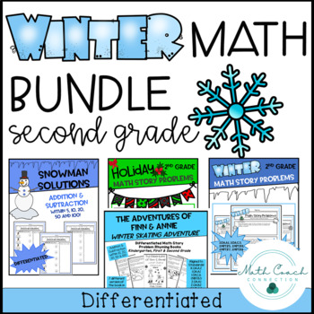 Preview of 2nd Grade Winter Math BUNDLE | Second Grade Math Problem Solving & Math Fluency