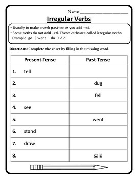 grammar worksheets irregular verbs teaching resources tpt