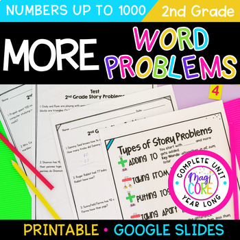 Preview of 2nd Grade Word Problems to 100 & 1000 Practice Worksheets Math Story Problems