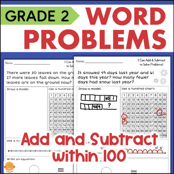 Preview of 2 Digit Addition & Subtraction Word Problems within 100 Math Worksheets