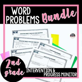 Preview of 2nd Grade Math Word Problem Intervention and Progress Monitor Worksheets Bundle