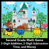 2nd Grade Math Game Word Problems, Time, Money, 2-digit Ad