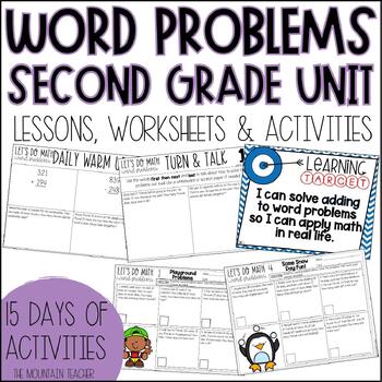 Preview of 2 Digit Addition and Subtraction Word Problems Worksheets 2nd Grade Math Unit