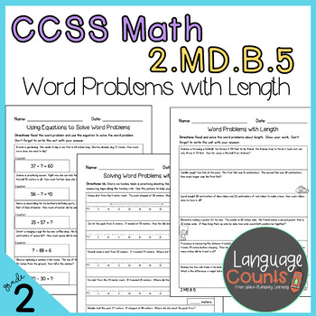 2nd Grade, Word Problems with Length- No Prep Practice Worksheets