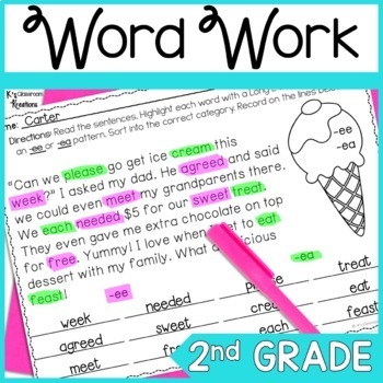 Preview of 2nd Grade Word Work Phonics Worksheets for Glow Day