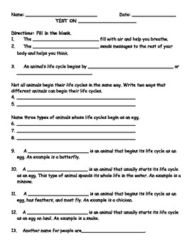 Preview of 2nd grade NG Science - Life Cycle (Ch 2) animal/human classification Review PDF