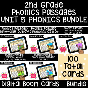 Preview of 2nd Wonder Phonics Passages UNIT 5 BOOM Cards™ READING BUNDLE