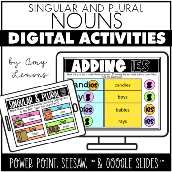 Preview of Singular & Plural Noun Grammar Slides with Adding s, es, ies Noun Activities