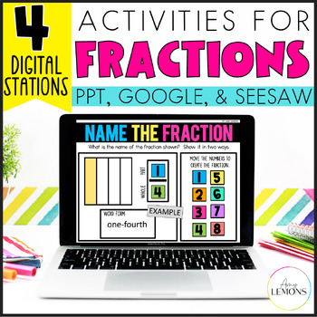 Preview of Fraction Math Slides with Digital Fraction Activities & Partitioning Shapes
