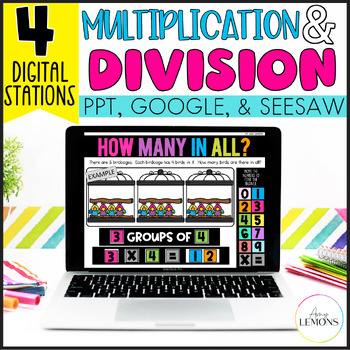 Preview of Multiplication and Division Math Slides for Multiply Equal Groups Activities