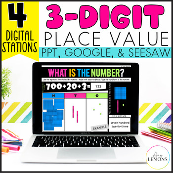 Preview of Place Value Math Slides 3 Digit Numbers - Digital Activities w/ Expanded Form