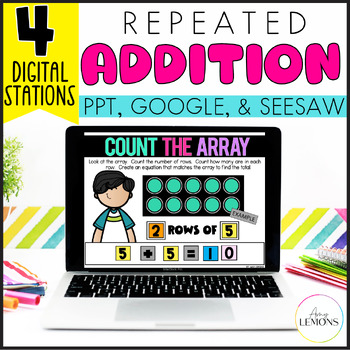 Preview of Repeated Addition Math Slides- Digital Activities Making Arrays & Word Problems
