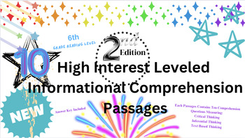 Preview of 2nd edition- 10 High Interest 6th Grade Information Passages w/Leveled Questions