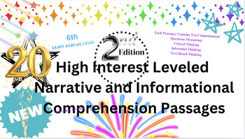 Preview of 2nd edition- 20 High Interest 6th Grade Passages with Leveled Questions