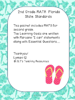 Preview of 2nd gr MATH (EDITABLE)- Marzano "I can" Statements and Essential Qu's -Ocean