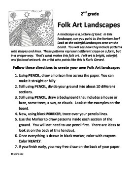 2nd grade Art Sub Plan: Folk Art Landscapes by Art Class Necessities