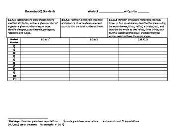 Preview of 2nd grade Geometry Standard Trackers