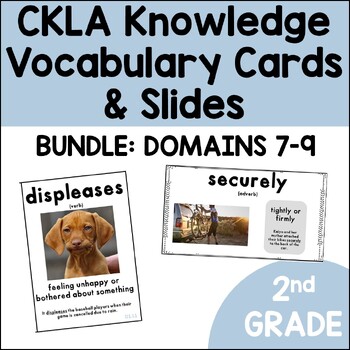 Preview of 2nd grade Knowledge Domains 7-9 CKLA Vocabulary SLIDES and CARDS**BUNDLE**
