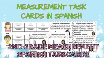 Preview of Editable 2nd grade MEASUREMENT TASK CARDS IN SPANISH!