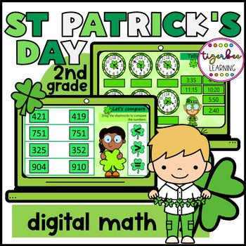Preview of 2nd grade Math St Patricks Day Activities March Digital Centers