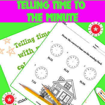 Preview of 2nd grade Math Telling time to the minute Worksheets coloring page Autism ADHD