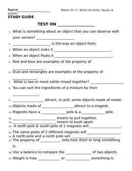 2nd Grade Ng Science - Matter (ch2) Physical Properties - Review & Test 