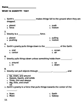 Preview of 2nd grade NG Science - Forces & Motion Gravity Physical (Ch2) Review & Test Word