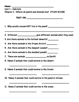 Preview of 2nd grade NG Science - Habitats (Ch 1) Study Guide & Test PDF
