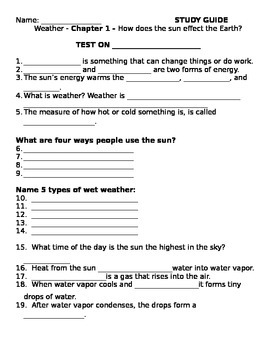 Preview of 2nd grade NG Science - Weather (Ch 1) Study Guide & Test word