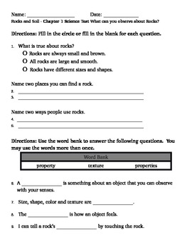 Preview of 2nd grade NG Science - Rocks & Soil (Ch 1) Study Guide & Test word