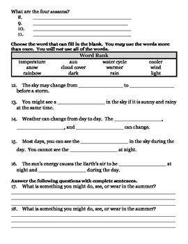 2nd grade ng science weather ch 2 study guide test