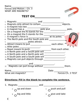 Preview of 2nd grade NG Science - Forces & Motion Magnet Physical (Ch3) Review & Test word