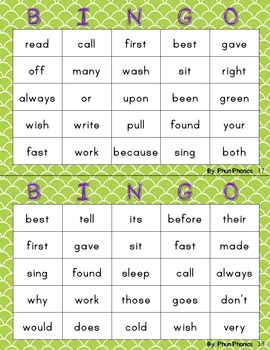 2nd grade Sight Word Bingo (half page) by Phun Phonics | TPT