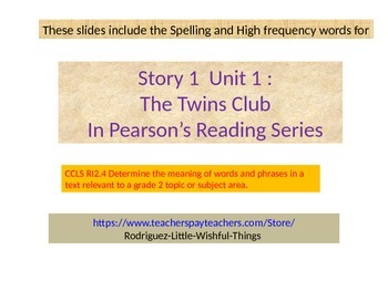Preview of 2nd grade Unit 1 Story 1 "Twins Club "words