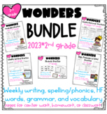 2nd grade Wonders 2023 Spelling, Writing, HF words, Vocabulary, Grammar Bundle