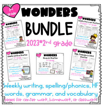 Preview of 2nd grade Wonders 2023 Spelling, Writing, HF words, Vocabulary, Grammar Bundle