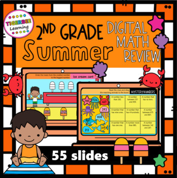 Preview of 2nd grade math end of year Summer Review digital centers
