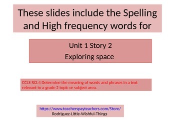 Preview of 2nd grade spelling and high frequency words of   " Exploring Space "