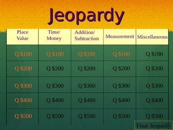 Preview of 2nd or 3rd Grade Jeopardy Game