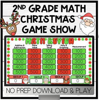 Preview of 2nd Grade Math Christmas Themed Review | Game Show | Test Prep | NO PREP