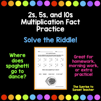 Preview of 2s, 5s, and 10s Multiplication Fact Practice Riddle FREEBIE