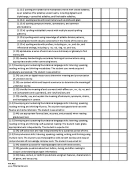 2nd Grade TEKS Checklist (9 Weeks Checks) | TPT