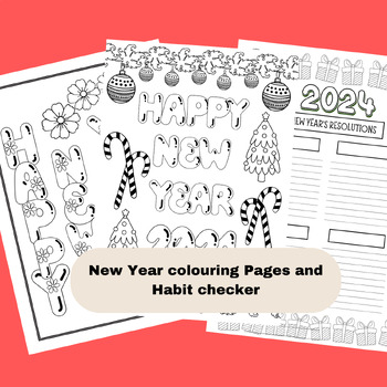 Preview of 2x New Year 2024 Colouring Pages & a New Year 2024 Habit Planner