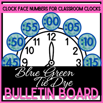 Preview of 3 1/2" Circle Clock Numbers - Blue Green Tie Dye Watercolor