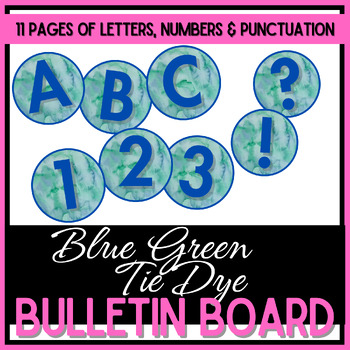 Preview of 3 1/2" Circle Letters, Numbers, & Punctuation - Blue Green Tie Dye Watercolor