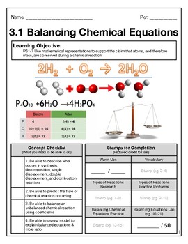 Preview of Balancing Chemical Equations Bundle (HS PS1-7)