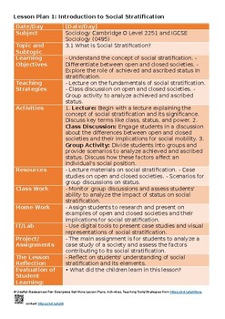 Preview of 3.1 What is social stratification Lesson Plans Latest Syllabus of Sociology Camb